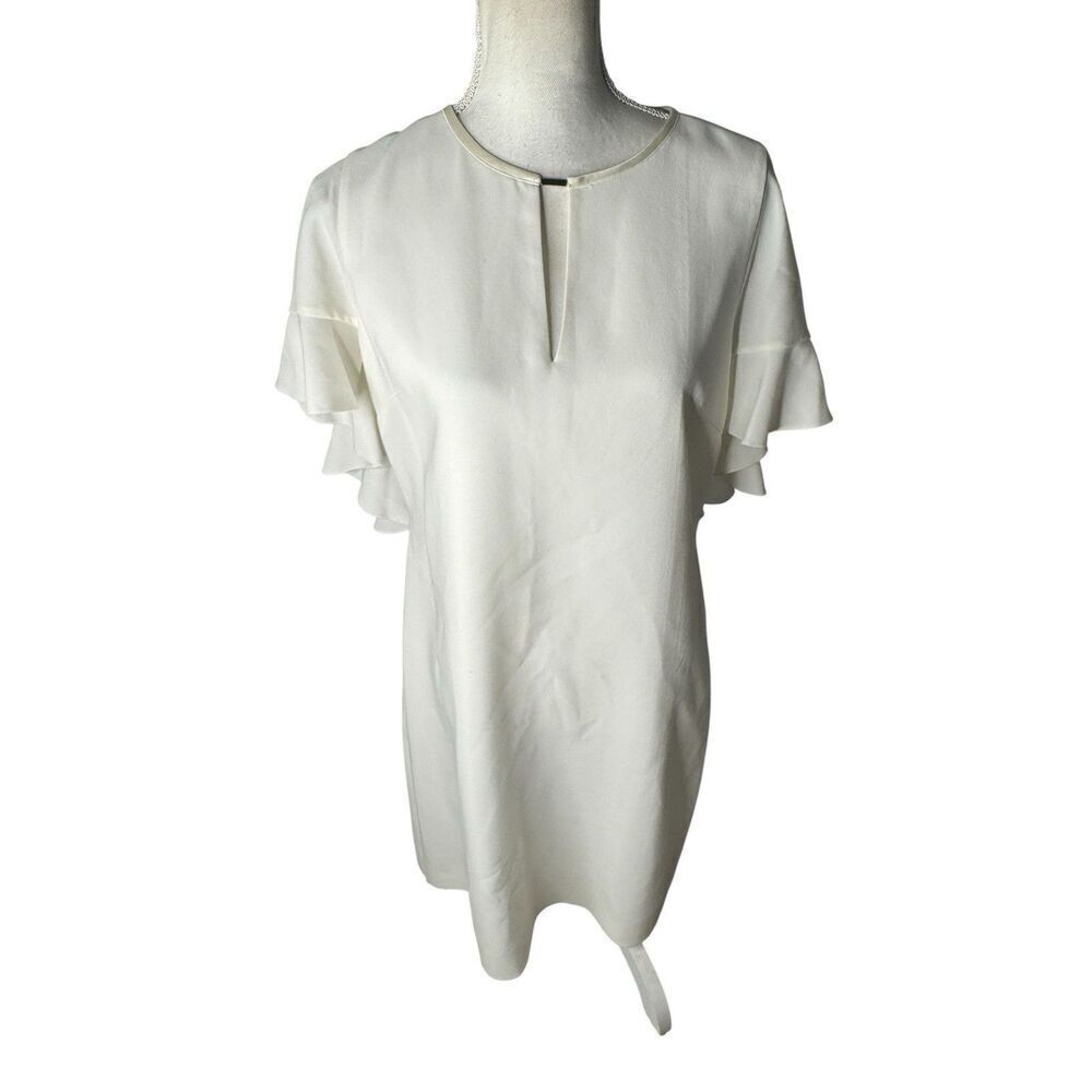 ELIE TAHARI Theodore Flutter Sleeve Sheath Dress White Sz 10 High End Designer